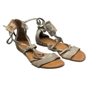 sarto franco gladiator sandal shine gray leather embellish back zip size 7 READ